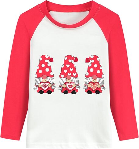 DDSOL Toddler Little Girl Valentine Day Shirt Love Heart Ladybug Tshirt Red White Raglan Long Sleeve Kid Tee Top in Saudi Arabia