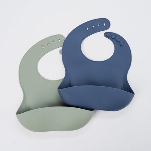 Silicone Bib 2-Pack: Safe, Non-Toxic, Food-Grade. Waterproof, Adjustable Neck Band, Easy-Clean Pouch Catcher. in Saudi Arabia
