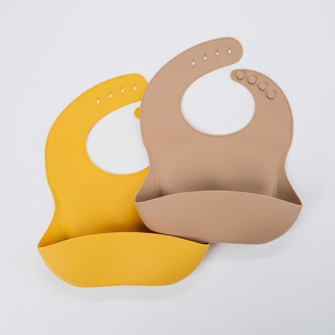 Silicone Bib 2-Pack: Safe, Non-Toxic, Food-Grade. Waterproof, Adjustable Neck Band, Easy-Clean Pouch Catcher. in Saudi Arabia