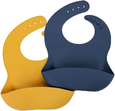 Silicone Bib 2-Pack: Safe, Non-Toxic, Food-Grade. Waterproof, Adjustable Neck Band, Easy-Clean Pouch Catcher. in Saudi Arabia