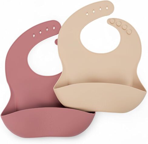 Silicone Bib 2-Pack: Safe, Non-Toxic, Food-Grade. Waterproof, Adjustable Neck Band, Easy-Clean Pouch Catcher. in Saudi Arabia
