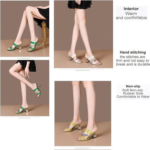 Women's Sandals Shiny Diamond Chunky Heel Open Toe Sandals,Beach Fashion Casual Slip-On Shiny Platform Sandals. in Kuwait
