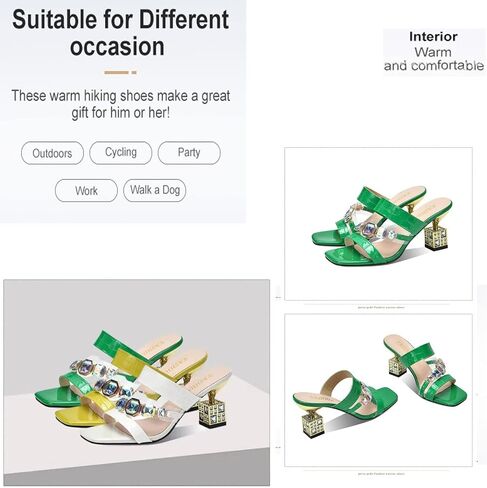 Women's Sandals Shiny Diamond Chunky Heel Open Toe Sandals,Beach Fashion Casual Slip-On Shiny Platform Sandals. in Kuwait