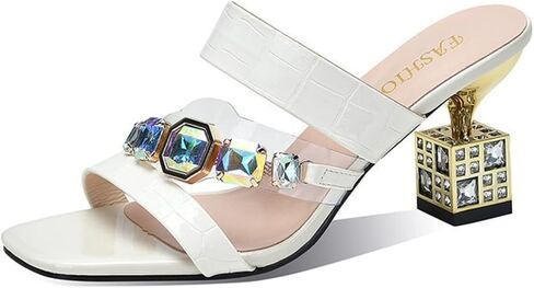 Women's Sandals Shiny Diamond Chunky Heel Open Toe Sandals,Beach Fashion Casual Slip-On Shiny Platform Sandals. in Kuwait