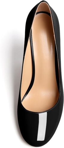 SAMMITOP Women's Round Toe Block Heel Pumps Slip On Chunky Patent High Heels Classic Wedding Dress Shoes for Party Events 4 Inches in Kuwait