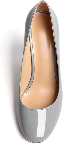 SAMMITOP Women's Round Toe Block Heel Pumps Slip On Chunky Patent High Heels Classic Wedding Dress Shoes for Party Events 4 Inches in Kuwait