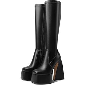 Mattiventon Knee High Platform Boots for Women Chunky Heel Stretch Boots Tall Combat Boots