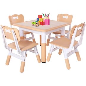 FUNLIO Kids Table and 4 Chairs Set, Height Adjustable Toddler Table and Chair Set for Ages 3-8, Easy to Wipe Arts & Crafts Table, for Classrooms/Daycares/Homes, CPC & CE Approved (5-Piece Set) - Gray