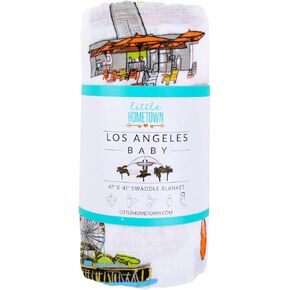 Los Angeles-Themed Muslin Baby Swaddle and Receiving Blanket (47"x47") Bamboo and Organic Cotton