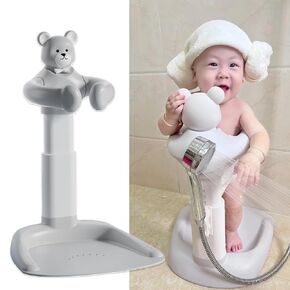 Baby Shower Stand with Anti-Slip Base, Huggable Bear Bath Support, Portable Bath Helper for Infants & Toddlers - Easy to Use, Durable Baby Bath Aid for 8M-36M (Gray)