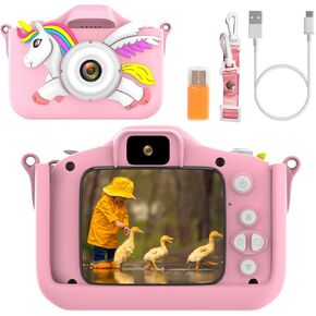 Kids Camera for Girls Boys Toddlers Childrens Age 3-8 Digital Selfie with 64GB Card for Son Daughter Grandson Granddaughter Christmas Birthday Gifts