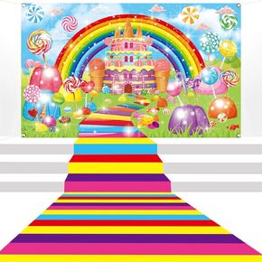 Candyland Party Decorations Colorful Polyester Carpet Runner Candyland Backdrop Sweet Candy Land Princess Road Banner for Outdoor Home Decor Candy Runway Rug Candy Land Themed Birthday Party Supplies