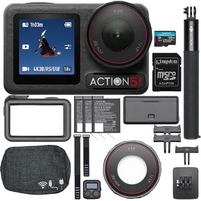 DJI Osmo Action 5 Pro Adventure Combo Deluxe Accessory Bundle with GPS GPS BLUETOOTH REMOTE ، محول سريع للإفراج ، غطاء عدسة زجاجية ، بطاقة SD 128GB وحالة السفر (6 عناصر) in Kuwait