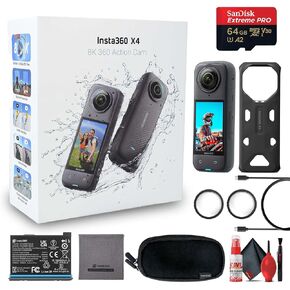 Insta360 X4 - Waterproof 360 8K Action Camera with 48MP Sensors, 5.7K 360 Video, 72MP 360 Photo, AI Editing, for Sports, Travel, Outdoors + 64GB Card + Cleaning Kit