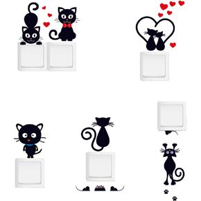 Removable Switch Sticker, 5 Pcs Cute Cartoon Black Cats Wall Sticker, Light Switch Decor Decals, Family DIY Decor Art Car Stickers Home Decor Wall Art for Kids Living Room Office Decoration