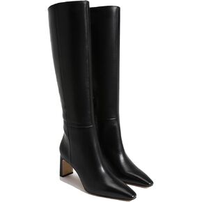 Black Knee High Boots for Women Square Toe Chunky Heeled Wide Calf Boots with Side Zipper Fall Dress Elastic Tall Boots