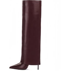 Fold Over Boots For Women Long Boots Women's Knee High Boots Stiletto High Heel Pointed Toe Dress Pull On Tall Boots