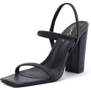 geluboao Heels Sandals for Women Open Square Toe Strappy Lace Up Heels Ankle Strap High Chunky Block Heeled Sandals