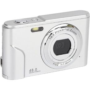 Digital Camera,1080P Digital Camera 16X Zoom Smart 48MP 2.4 Inch IPS Display Mini Compact Pocket Camera US Plug 100?240V (Space Silver)