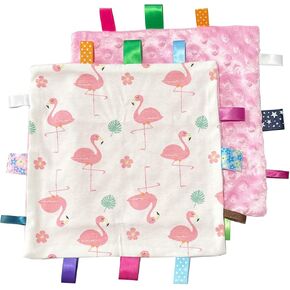 1 PC Pink Bird Baby Tag Blanket, Cute Label Blanket, Small Tags Security Blanket for Kids Toddlers Gift(9.84x9.84inch)