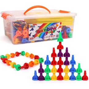 Rainbow Pegs and Board Deluxe 200pc Set, Montessori Baby Toys, Stacking and Lacing Pegs, Baby and Toddler Toys, Play and Learn STEM Toy, Fine Motor Skills, Ages 3+