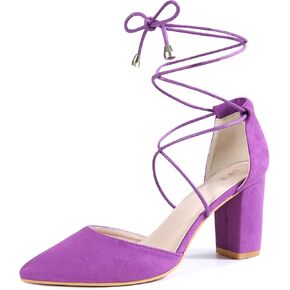 Perphy Pointy Toe Lace Up Chunky Heel Dress Pumps for Women