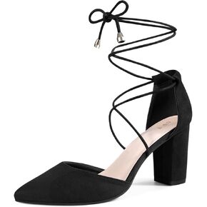 Perphy Pointy Toe Lace Up Chunky Heel Dress Pumps for Women