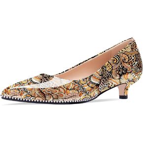 Women's Low Kitten Heel Pointed Toe Pumps Comfortable Slip-on Office Dress Shoes