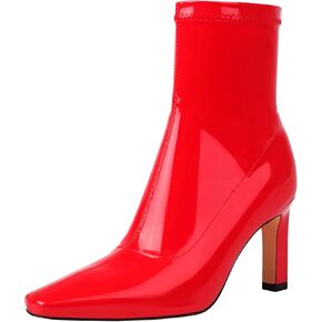 Mofirdast Women's Mid Calf Boots Comfy Square Closed Toe Stiletto High Heel Boot Zipper Short Ankle Booties