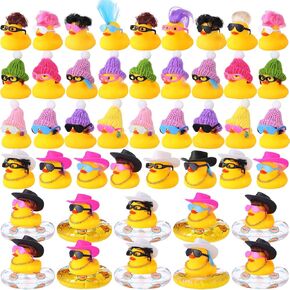 Sratte 140 Pcs Wig Rubber Mini Duck Bulk Summer Rubber Ducks Funny Dashboard Decoration Bath Toy Little Duck Sunglasses Necklace Hat Swim Circle Hat for Baby Shower Birthday Swimming Party Gift Favor
