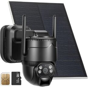 4G LTE Cellular Solar Security Camera Wireless Outdoor, No WiFi Solar Powered Camera, 360° Live View, 2K Color Night Vision, PIR Motion Sensor, 2 Way Talk, Built in SIM Card