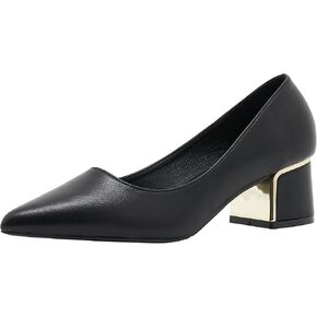 YooPrettyz Women Leather Pump Shoe Office Daily Wear Block Heel Work Pump Pointed Toe Polished Mid Heels