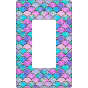 Fish Mermaid Scales Triple Rocker Light Switch Cover Decorative Pink Purple 3 Gang Wall Plate Face Plates for Electrical Outlets Socket Cover Switchplate for Girls Bedroom Bathroom Nursery Decor