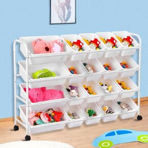 Toy Storage Organizer, 4 Layers Toy Storage Rack with 20 Storage Bins Multipurpose Organize Shelf Toy Box Detachable Kids Toy Storage Holder for Nursery Kids Room School