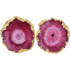 SUNYIK Natural Quartz Geode Druzy Stud Earrings, Irregular Green