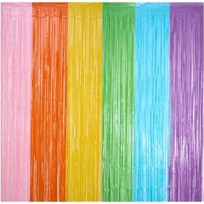 ﻿Metallic Rainbow Tinsel Streamers Photobooth Backdrop Colorful Foil Fringe Curtain Shiny Birthday Party Decoration Background Unicorn Fruit Party