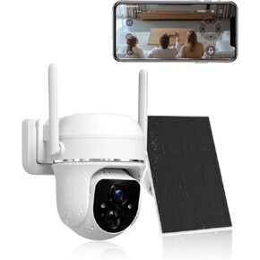 Wireless Security Camera for Home/Outdoor, 2K3MP 355° PTZ, Solar Panel & Battery Powered, PIR Motion Detection, Full-Color Night Vision,IP65 Waterproof, Cloud/SD Card Storage (with Memory Card)
