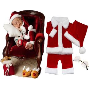 Vemonllas Christmas Newborn Photography Props Red Outfits Infant Baby Boys Girls Photo Prop Santa Claus Newborn Photoshoot
