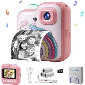 Kids Camera Instant Print Photo for Kids Age 3-12,Instant Print Digital Camera with 1080P Videos Toddler Portable Travel Camera Christmas Birthday Gifts for 7 8 9 10 Year Old Girls Boys with 32GB Card