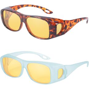FIMILU 2 Pack Night Vision Fit Over Glasses for Women Men, Polarized Night Driving Glasses Anti-Glare at Nighttime 8143