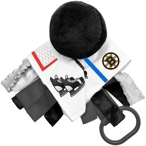 The Learning Lovey Boston Bruins Baby Tag Toy - NHL Hockey Baby Sensory Crinkle Toys - Soft & Safe - Ideal Baby Stroller Toy - BPA Free w/Stroller Clip (10" x 10" Tag Toy)