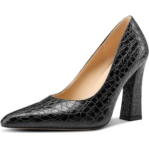 Castamere Womens High Chunky Block Heel Close Square Toe Pumps Slip-on Dress Office Casual Pumps Shoes 3.9 Inches Heels