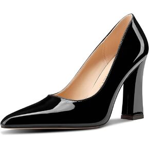 Castamere Womens High Chunky Block Heel Close Square Toe Pumps Slip-on Dress Office Casual Pumps Shoes 3.9 Inches Heels