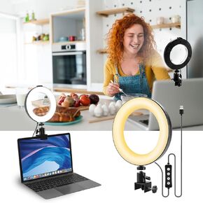 Ring Light for Computer, Video Conference Kit, 6" Ring Light with Clamp Mount & 10 Brightness Level