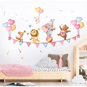 Jungle Animals Party Wall Decals Elephant Lion Fox Bear Wall Stickers Peel and Stick Wall Art for Kids Girls Bedroom Living Room Nursery Playroom Classroom Wall Decor