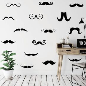 15/Set Mustache Wall Decor Sticker for Kids Baby Nursery Living Room Decor Removable Vinyl Mural LA952 (Black)