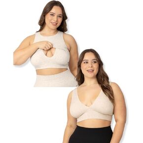 Kindred Bravely Sublime Longline & Sublime Plunge Nursing Bras | 2 Nursing Crop Tops Bundle (Oatmeal Heather, Large)