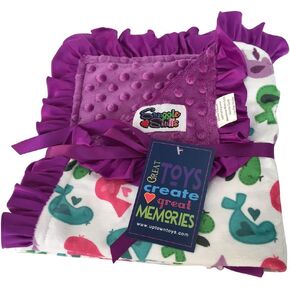 Baby Girls Reversible Minky Velboa Stroller Blanket (Choose Color) (Birds/Violet)