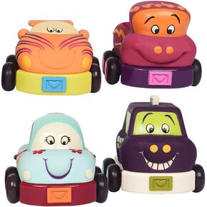 B. toys- Wheeee-ls – Soft Pull-Back Funny Vehicles - Baby Toy Play Set of 4 Vehicles- 12 Months +