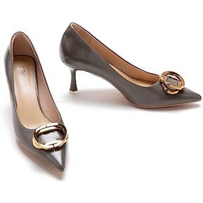 C.Paravano Pointed Toe Heels Closed Toe Women's Pumps Low Heel for Formal Events Dress Pump Leather Pumps for Women Dressy Womens Heels Comfortable Dressy(Grey,Size 8)